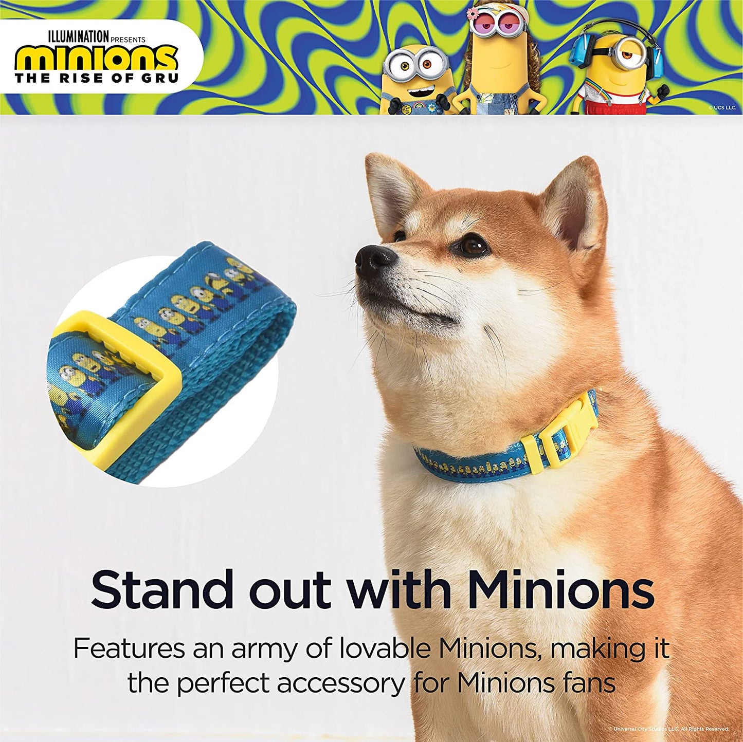 Dog Collar, Large, Blue and Yellow in a Row| Gifts for Fans and Their Pets | Officially Licensed Pet Product from Universal Studios