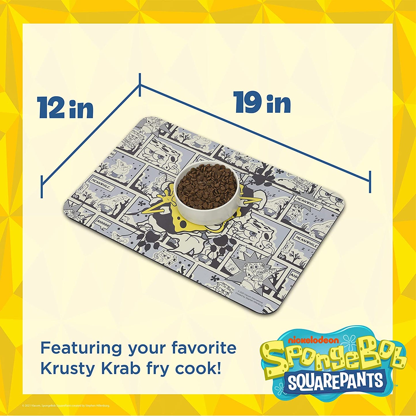 Spongebob Squarepants for Pets Peek-A-Boo Silicone Dog Placemat | Non-Slip Bottom, Leak Proof for Food & Water